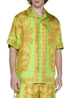 Shirt from VersaceComposition: ->silk, 100% | Versace Men's Shirt in Lime/Gold | SS23 Versace Mens Shirt, Versace Shirt, Gold Models, Italian Luxury, Gianni Versace, Luxury Retail, Luxury Boutique, Shirt Shop, Versace