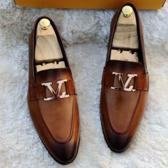 Men's casual loafers · tomorrowsmile · Online Store Powered by Storenvy Luxury Brown Slip-ons With Round Toe, Luxury Brown Plain Toe Slip-ons, Designer Brown Plain Toe Loafers, Brown Flat Heel Business Dress Shoes, Brown Flat Heel Dress Shoes For Business, Brown Plain Toe Loafers With Branded Insole, Brown Plain Toe Loafers, Brown Dress Shoes With Rubber Sole And Flat Heel, Luxury Brown Leather Shoes With Flat Heel