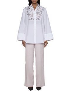 P.A.R.O.S.H.’s Conyox white cotton shirt featuring a pointed collar, floral lace on the chest, front and cuff buttoning, long, wide sleeves and rounded hem.WIDTH: WHITE/BLUESize Type: InternationalGender: WomenMaterial: NATURAL (VEG)->COTTON100 %Color: WHITEMade in: ITProduct ID: D381187CANYOX24001*Import tax/duty will be calculated at checkout (If applicable) Formal Long Sleeve Blouse With Embroidered Cuffs, Spring Workwear Shirt With Embroidered Cuffs, Embroidered Cuffs Blouse For Spring Daywear, Spring Daywear Blouse With Embroidered Cuffs, Elegant Cotton Tops With Embroidered Cuffs, Spring Blouse With Embroidered Cuffs For Daywear, Elegant Cotton Blouse With Embroidered Cuffs, White Blouse With Cuffed Sleeves For Daywear, White Blouse With Lace Cuffs For Work