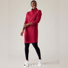 Athleta Cozy Karma Sweatshirt Dress | Clover Berry Xxs - New With Tags Sweatshirt Dress With Leggings, Karma Sweatshirt, Dress With Leggings, Athleta Dress, Dress Small, Sweatshirt Dress, Dresses With Leggings, Red Dress, Berry