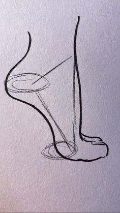 a drawing of a foot with a long black line on it