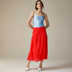 Maryam Nassir Zadeh X J.Crew drop-waist midi skirt in ramie Layered Sweater, Jcrew Collection, Maryam Nassir Zadeh, Skirt For Women, Slip Skirt, Linen Shop, Jcrew Women, Inspiration Style, Drop Waist