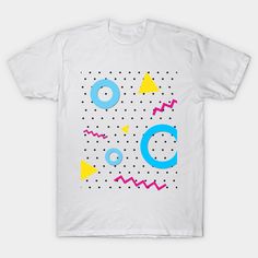 a white t - shirt with colorful shapes on it