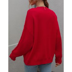 Red Crew Neck Chunky Wide Knit Sweater Red Winter Sweater With Ribbed Cuffs, Casual Red Sweater With Ribbed Cuffs, Red Knit Tops With Ribbed Cuffs, Oversized Red Cardigan For Fall, Fall Oversized Red Cardigan, Oversized Red Ribbed Sweater, Cozy Red Crew Neck Cardigan, Cozy Red Sweater With Ribbed Cuffs, Trendy Red Knitted Cardigan