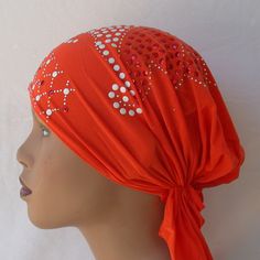 1 Piece Tie Back Turban Hijab Undercap Bonnet It Has A Small Piece Of Elastic In The Back To Keep Fitted On Your Head This Is A Tie Back Cap So You Can Tie It Or Tuck The Tails Into The Cap Holds Hair In Place And Helps Prevent Scarf From Slipping Also Protects Your Hair From Being Pulled By Slipping Scarves Which Create Hair Loss Super Smooth You Can Not Feel The Embellishments On The Cap From The Inside Brand New Never Worn Bundle Orders 3+ Get 20& Discounts Ships Same Day Or Next Day Excludin Adjustable Red Summer Headwrap, Adjustable Orange Beanie Hat, Adjustable Orange Beanie, Orange Adjustable Beanie Hat, Adjustable Summer Bonnet, Adjustable One Size Bonnet For Summer, One Size Summer Headwrap Hat, One Size Orange Cap, Orange One Size Cap