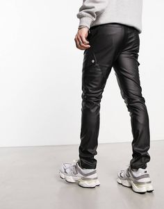 ASOS DESIGN skinny cargo pants in black leather look | ASOS Fall Slim Fit Streetwear Bottoms, Slim Fit Bottoms For Fall Streetwear, Fall Slim Fit Bottoms For Streetwear, Fitted Leather Pants With Pockets, Fitted Faux Leather Pants With Pockets, Trendy Fitted Leather Pants For Streetwear, Urban Slim Fit Pants For Streetwear, Casual Faux Leather Cargo Pants, Fitted Casual Leather Pants With Pockets