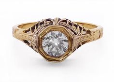 Antique Reproduction Gold Diamond Ring, by Rubini Jewelers Chevron Patterns, Gold Diamond Ring, Filigree Design, Skeleton Watch, Gold Diamond Rings, Bezel Setting, Gold Diamond, Bracelet Watch, Diamond Ring