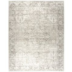 an antique style rug with grey and white colors on the bottom, in front of a white background