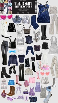 an image of a bunch of clothes and shoes in the shape of a collage