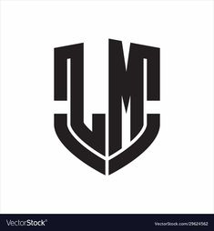 the letter m is made up of shields and letters that are black on white