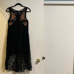 Free People Floral Embroidered All Lace Dress Size L In Excellent Condition Lace Maxi Dress With Floral Embroidery, Sleeveless Lace Maxi Dress With Floral Embroidery, Embroidered Lace Sleeveless Maxi Dress, Sleeveless Embroidered Lace Maxi Dress, Spring Black Dress With Lace Work, Sleeveless Lace Dress With Intricate Embroidery, Black Sleeveless Maxi Dress With Floral Embroidery, Black Sleeveless Embroidered Maxi Dress, Black Lace Dress With Floral Embroidery