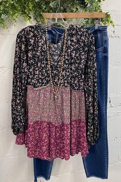 Women's Boho Shirts Casual V-Neck Floral Print Patchwork Loose Shirts Top Fall Patchwork V-neck Blouse, Casual V-neck Patchwork Top, Pink V-neck Patchwork Top, Fall V-neck Patchwork Blouse, Casual Black Blouse With Split Neck, Multicolor Patchwork V-neck Top, Black V-neck Blouse With Patchwork, Long Sleeve Pink Blouse For Layering, Multicolor Long Sleeve Blouse For Layering