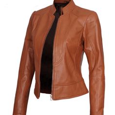 Elevate Your Wardrobe With This Stylish Biker Leather Jacket Designed For Women. It Features Detailed Seams, A Zip Closure, And An Upright Collar For A Chic Urban Look. This Jacket Is Made From Genuine Leather, Making It Highly Durable And It Has A Soft Polyester Lining For Added Comfort. Perfectly Tailored To Fit Women, It's A Must-Have Addition To Your Collection. Cheetah Print Jacket, Tan Coat, Biker Leather Jacket, Leather Making, Western Jacket, Aviator Jackets, Urban Looks, Biker Leather, Print Jacket