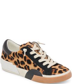 From Dolce Vita&#x2C; the Zina Animal Print Calf Hair Sneakers feature:Calf hair and leather upperLace up detailSlip on stylingFabric liningRubber outsoleImported. Zina Sneakers, Leopard Black, Leopard Shoes, Brown Sneakers, On Sneakers, Calf Hair, On Repeat, Designer Sneakers, Women Supporting Women