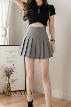 Lasaky - Academy Solid High-Waisted Pleated A-Line Mini Skirt with Anti-Sheer Design Gray Pleated Mini Skirt For Spring, High Waist Pleated Skirt For School, Gray High Waist Pleated Mini Skirt, Spring High Waist Gray Mini Skirt, Gray High Waist Mini Skirt For Spring, Gray High Waist Skirt For Spring, Spring Gray High-waist Mini Skirt, Pleated Gray Skort For Summer, Summer Pleated Gray Skort