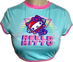 Shein Tops, Pink Tshirt, Hello Kitty, Kitty, Pink, Blue, Women Shopping, T Shirt, Color