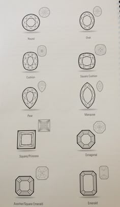 the diagram shows different shapes and sizes of diamonds