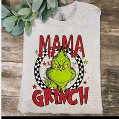 Cute Design ! Custom Made And Will Ship Within A Few Days! On Gildan Unisex Short Sleeve Check Out My Page For More Designs Mama Grinch Shirt, Grinch Shirts Vinyl, Christmas Shirts Grinch, Starbucks T Shirt, Gardening Shirts Funny, Bleach Dye Shirts, T Shirt Fonts, Personalized Christmas Shirts, Grinch T Shirt