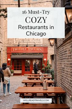 two people standing in front of tables with the words 10 must - try cozy restaurants in chicago