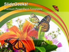 a vase filled with flowers and butterflies on top of a green tablecloth that says slide geeks premium powerpoint templates