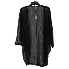 Vince Camuto Kimono Top Color: Caviar Black Material: 100% Polyester Size: One Size ( Measurement From Hem At Back Of Neck To Bottom Is Approx. 35" ) Brand New In Package With $58 Tags Black Stretch Open Knit Cardigan, Stretch Long Sleeve Beach Outerwear, Trendy Black Stretch Cardigan, Black Fitted Cardigan For Spring, Black Open Front Top For Layering, Casual Solid Color Outerwear For Beach, Casual Solid Outerwear For Beach, Casual Solid Outerwear For The Beach, One Size Black Casual Cardigan