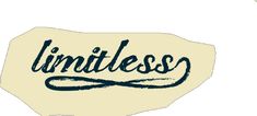 the word limitless is written in blue ink on a white background with an oval shape