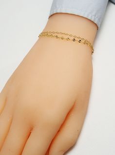 "Double Chain Gold Bracelet, Minimalist Chain Bracelet, Layering Bracelet, Silver, 14K Gold Or Rose Gold Filled, Dainty Bracelet For Women DOUBLE CHAIN BRACELET ( SINGLE DOUBLE CHAIN BRACELET OR SET OF 3 ) DETAILS - 1 Flat Oval Cable Chain, 1 Dapped Cable Chain - Flat Oval Cable Chain thickness approximately: 1.5 mm - Dapped Cable Chain thickness approximately: 1.5 mm - 14K Gold-Filled, 14K Rose Gold-Filled, 100% Solid Sterling Silver, Nickel Free Collection: BARENaked Bangles Made with repeated Adjustable Delicate Chain Charm Bracelet, Minimalist Adjustable Charm Bracelet With Delicate Chain, Dainty Round Bracelets With Extender, Minimalist Charm Bracelet With Round Chain, Delicate Chain Link Bracelets As Gift, Adjustable Dainty Stainless Steel Charm Bracelet, Delicate Chain Link Bracelet As Gift, Dainty Adjustable Stainless Steel Charm Bracelet, Dainty Stainless Steel Jubilee Chain Bracelet