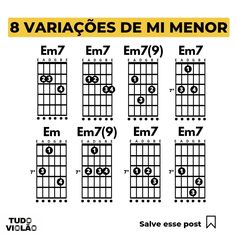 guitar chords with the words 8 variaques de mi menor in spanish and english