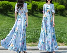 * A high-end maxi dress with wide hem, very cool. * Made of quality printed chiffon fabric, very smooth and comfortable. * With half sleeves and fully lined.  * Material: 100% polyester * Size:  True to US size, US 0-US 16 are available, you can let us know your usual size and height in your order. * Shipping: Free shipping Processing time : 5-7 Business days Delivery time : 7-20 Business days Tracking number available If you need rush order or expedited shipping, please let us know, thanks. * S Chiffon Short Sleeve Beach Dress, Short Sleeve Chiffon Beach Dress, Chiffon Short Sleeve Dress For The Beach, Short Sleeve Chiffon Dress For Beach, Printed Short Sleeve Chiffon Dresses, Spring Bohemian Short Sleeve Chiffon Dress, Short Sleeve Printed Chiffon Maxi Dress, Chiffon Maxi Dress With Short Sleeves And Print, Printed Chiffon Maxi Dress With Short Sleeves