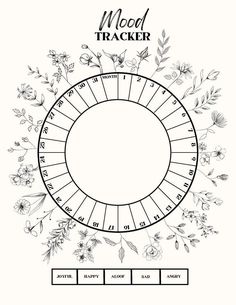 a circular calendar with flowers and leaves on the side, which reads wood trackerr