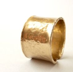 A statement, modern, urban ring. Light and comfortable this wide flat band gold ring will enhance any outfit for any occasion. Handmade of 14k gold filled.The ring measure 13mm wide,0.5mm thick. Fits size 61/2-7. Ring left-open therefore you can adjust it a bit. $56 Wide Gold Band, Thick Gold Band, Gold Jewellry, Handmade Silver Jewellery, Custom Wedding Rings, Hammered Band, Gold Rings Jewelry, Jewelry Wedding Rings, Funky Jewelry