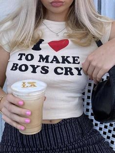 I Love To Make Boys Cry Tee Soft Girl Style, Cute Grunge, Baby Tees Y2k, Y2k Baby Tee, Crop Top And Shorts, Cropped Tops, Strapless Tops, Sleeveless Crop Top, White Crop