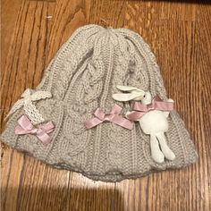 Nwot Unworn Adorable Mae Li Rose Girls Knit Winter Bows & Bunny Beanie Hat Free Size One Size Fits Most Its Really To Stinking Cute! 19” Diam Inside Measurements Are Approximate . Knitted Winter Hat, Kids Animal Hats, Bunny Beanie, Rose Accessories, Knit Winter Hat, Toddler Beanie, Handmade Beanies, Plaid Hats, Rose Girl