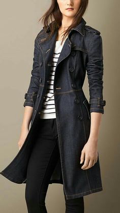 Detail Couture, Black Trench Coat, Trench Coat Outfit, Denim Trench Coat, Coat Outfit, Moda Jeans, Japanese Denim, Coat Outfits, Trench Coats Women