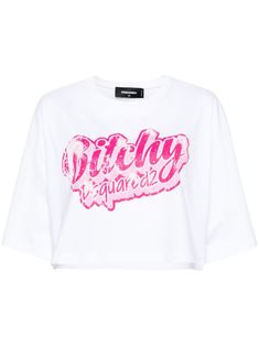 white/pink cotton jersey texture rhinestone embellishment graphic print to the front crew neck drop shoulder short sleeves straight hem cropped Cropped Cotton T-shirt With Logo Print, Cotton Cropped T-shirt With Logo Print, Graphic Tee With Logo Print, Logo Print Cropped T-shirt For Spring, Logo Print Cropped T-shirt For Streetwear, Cropped Logo Print T-shirt For Spring, Cropped Graphic Tee With Logo Print, Trendy Cropped T-shirt With Logo Print, Crew Neck Cotton Cropped Shirt With Logo Print