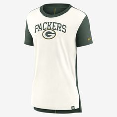 This Green Bay Packers T-Shirt features a bold team design and soft tri-blend fabric to help get you ready for game day. Sports Fan T-shirt In Team Colors, Varsity T-shirt With Team Logo For Football Season, Game Day Jersey T-shirt With Letter Print, Jersey T-shirt With Letter Print For Game Day, Nike T-shirt With Logo Print For Game Day, Game Day Sports Fan T-shirt With Crew Neck, College Football Season T-shirt With Team Logo, Nike Sports Fan T-shirt With Team Name, Varsity Logo Print T-shirt For Game Day