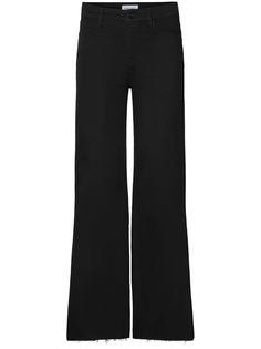 black cotton blend denim wide leg cropped leg high waist belt loops concealed fly and button fastening classic five pockets raw-cut hem Wide Leg Black Jeans, Denim Wide Leg, High Rise Wide Leg Jeans, Jeans Wide, Wide Leg Denim, Waist Belt, Wide Leg Jeans, Polyester Spandex, Black Cotton