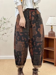 Indulge in timeless luxury with our Women Autumn Vintage Patch Spliced Cotton Harem Pants. Made from premium cotton, these harem pants feature vintage-inspired patches that exude sophistication and style. The spliced design adds a unique touch, making these pants a must-have for any wardrobe. Upgrade your fashion game with these elegant harem pants. ? Features Item Code: 7669159362622 Material: 100%Cotton Pattern: Spliced Gender: Women Waist:?Elastic Pants Style: Harem Pants Style: Vintage Style The model height:166cm.weight:50kg Care At 40 or 60 degrees . Wash it with the colored laundry. add a colored detergent.? Hand wash or machine wash. Fall Patchwork Ankle-length Pants, Brown Patchwork Wide Leg Bottoms, Patchwork Straight Pants For Fall, Patchwork Harem Pants For Fall, Brown Patchwork Bottoms For Fall, Brown Patchwork Pants For Fall, Baggy Black Vintage Bottoms, Black Baggy Vintage Bottoms, Black Patchwork Full-length Bottoms