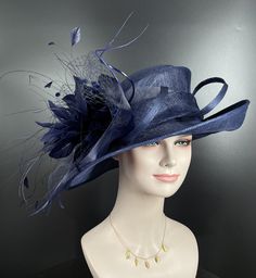 IF YOU LIKE THE DESIGN, JUST WANT TO ADD SOME COLORS TO MATCH YOUR DRESS, PLEASE FEEL FREE TO CONTACT ME, I WILL HELP YOU. 100% Sinamay, light and comfortable *Wide brim measure Appr17 inches (from the right side to the left side) *The crown is decorated with feather flower, netting bows and curl ostrich quills, very beautiful!! *Head girth is 22.5 inches; adjustable string inside can give you the best fit. . 18 colors feather flowers available, if you want to change the flowers color to match y Flower Netting, Feather Flowers, Tea Party Wedding, Feather Wedding, Hat Types, Flowers Color, Feather Flower, Kentucky Derby Hat, Derby Hat