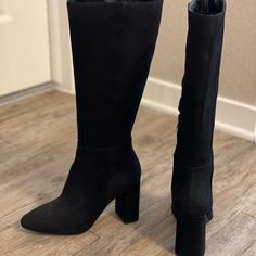 Never Been Worn, Size 7.5 Black Suede Knee High Boots. Suede Round Toe Boots For Office, Black Suede Heeled Boots For Winter, Fall Suede Boots For Office, Suede Boots For Office Wear In Fall, Fall Office Suede Boots, Fall Suede Heeled Boots For Night Out, Office Suede Boots With Pointed Toe, Black Suede Boots For Winter, Winter Black Suede Boots