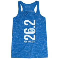 Show off your running pride in style with our flowy tank top with a one-of-a-kind 26.2 running design, any runner would love this as a gift for any occasion.  Sure to be a go-to wardrobe staple when heading out for spring and summer activities, this is a comfortable flowy tank top that showcases a love for, and dedication to your sport. Available in a selection of colors, all with a slight high-low cut, the top looks great with shorts and leggings, or any bottoms of choice, and is sure to be a f Blue Graphic Tank Top For Sports, Blue Sports Tank Top With Graphic Print, Blue Graphic Print Tank Top For Sports, Summer Athleisure Activewear For Marathon, Blue Graphic Print Sporty Tank Top, Spring Running Activewear Racerback, Sporty Blue Tank Top With Graphic Print, Spring Racerback Running Activewear, Casual Racerback Tank Top For Running