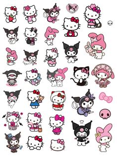 an assortment of hello kitty stickers on a white background