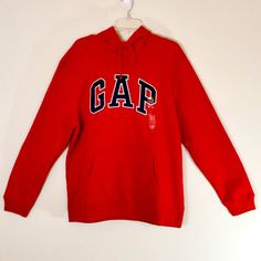 Gap Pullover Hoodie Nwt Long Sleeve Hood With Drawstring Navy Applique On Front Kangaroo Pocket Color Red Size Large Approximate Measurements: Armpit To Armpit 25", Length 30 ", Sleeve Length 27" 77% Cotton 23% Polyester Machine Wash Cold Gentle Cycle Tumble Dry Low Pre-Owned Excellent Condition/Nwt/Never Worn Smoke Free Home Red Gap Hoodie, Hoodie Gap, Gap Hoodie, Gap Men, Red Pullover, Hoodie Fits, Gap Sweater, Red Hoodie, Pullover Men