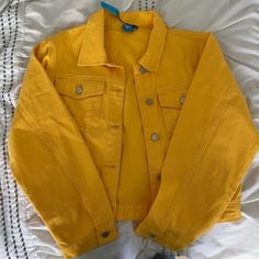 Emma Chamberlain’s Gorgeous Yellow Denim Jacket From Her Now Discontinued Highkey Line On Dote. Brand New, Never Worn Besides On The Try On For How I Would Style It. This Jacket Is Such A Beautiful Statement Piece And Sadly I Never Got The Chance To Wear It And It Deserves A Person Who Will. One Size > Could Fit Up To A Medium Or Large Casual Mustard Cotton Outerwear, Yellow Button-up Casual Outerwear, Yellow Casual Button-up Outerwear, Casual Yellow Button-up Outerwear, Fitted Yellow Denim Jacket For Fall, Casual Yellow Cotton Outerwear, Trendy Yellow Outerwear With Button Closure, Yellow Cotton Denim Jacket For Fall, Yellow Denim Long Sleeve Outerwear