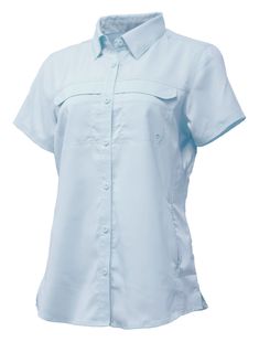 Welcome! Start your spring and summer off with this light weight relaxed fit fishing shirt. Whether you are going out for the evening or just going to work, this shirt is perfect for everyday use. This shirt is comfortable and breathable and cool to the skin. FEATURES - Shell: 100% Micro Polyester, 2.35 ounce - Lining: 100% Polyester, 3.83 ounce - Mesh Backed Shoulder Vents with Hook and loop - Button down collar - Side Seam Pocket with microfiber glass cloth. - UPF 50+ Sun Protection Check out Ladies Short, Back Shoulder, Fishing Shirts, Button Down Collar, Hook And Loop, Signature Logo, Logo Embroidered, Upf 50, Sun Protection