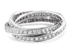 This designer inspired trinity rolling ring is stunning in 14K white gold. You'll adore the perfect shine and sparkle as this 2.12carats diamond ring sits on your hand.Metal: 14K White GoldDiamond Weight: 2.12ct twDiamond Shape: Round Brilliant CutsSetting: Pave Estimated production time is 4 - 5 weeks. For desired ring size please leave us a note at the check out. Rolling Ring, Diamond Cocktail Rings, Yellow Gold Rings, White Gold Rings, White Gold Diamonds, Round Brilliant, Rose Gold Ring, Diamond Shapes, Diamond Rings