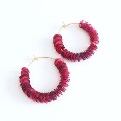 "Gold Hoop Earrings with Bright Red Hexagon Glittering Sequins, hoop size 3cm x 3cm. Handmade with care and love. Perfect statement earrings for the glamorous party. The collection Hula-la transforms our love for hula hoops into earrings! This chic glamorous beauty will definitely wins you a \"oh là là\" A range of colour combination available, see all colours from the collection: http://www.etsy.com/shop/ShopdePomme?ref=seller-platform-mcnav&search_query=collection+hula-la Or for the creative m Trendy Red Circular Jewelry, Nickel-free Hoop Earrings For Festivals, Nickel-free Hoop Earrings For Festive Occasions, Hoop Earrings For Valentine's Day Party, Festive Nickel-free Hoop Earrings, Valentine's Day Hoop Earrings For Party, Red Hoop Jewelry For Festive Occasions, Festive Red Hoop Jewelry, Valentine's Day Party Dangle Hoop Earrings