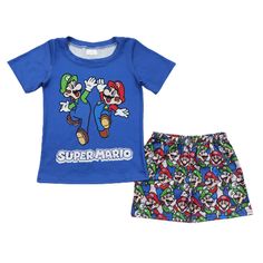 2-4 week TAT A Red Cartoon Print Sets For Playtime, Casual Red Shorts For Playtime, Summer Set, Milk Silk, Comfortable Outfits, 2 A, Blue Shorts, Softball, Hot Summer