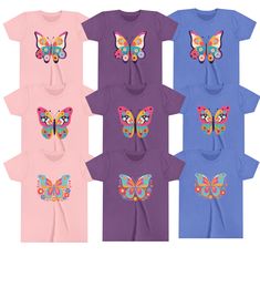 Youth Girls Butterfly Tshirt Cute Graphic Tee Kids Clothing Colorful Butterfly Shirt "Add a pop of color to your child's closet with this delightful butterfly t-shirt for girls. The lively and vibrant butterfly design makes this graphic tee perfect for summer and adds a fun element to any outfit. Crafted from soft, high-quality materials, this shirt promises both comfort and durability, making it ideal for active kids. Whether it's for everyday wear or special occasions, this butterfly t-shirt i Blue Butterfly Print T-shirt For Summer, Casual Pink T-shirt With Butterfly Print, Blue Butterfly Print T-shirt For Spring, Blue Butterfly Print Short Sleeve T-shirt, Blue Short Sleeve T-shirt With Butterfly Print, Playful Colorful Short Sleeve Top, Cotton Multicolor Tops With Butterfly Print, Colorful Playful Short Sleeve T-shirt, Cute Colorful Short Sleeve T-shirt