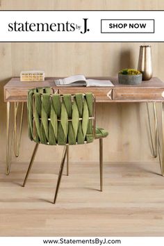 Transform your home office with this wood desk from Statements by J. This wood finish desk is as functional as it is beautiful. This natural wood finish desk blends traditional style to modern chic. This minimalist wood desk will inspire productivity and creativity. Click the link to shop this wood desk gold accents now!